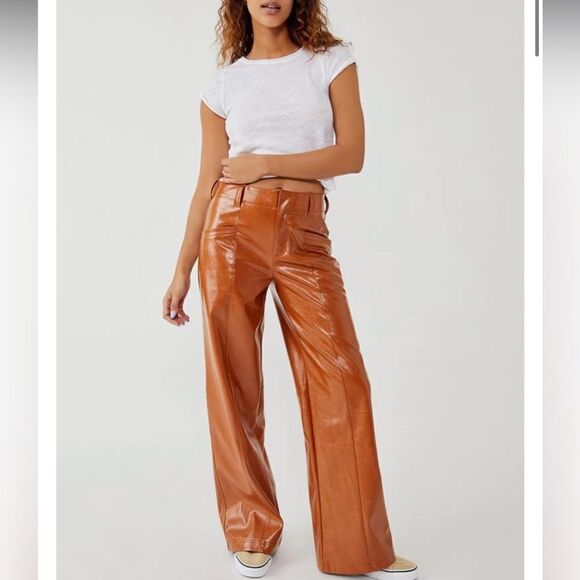 Free People Brown Star Crossed Lovers Straight Pants Size 10 - Picture 2 of 12